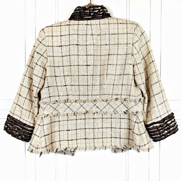 DONCASTER Silk Linen Jacket Sz 2 XS Tweed Ruffle Chiffon 3/4 Sleeve Boutique - Picture 11 of 13